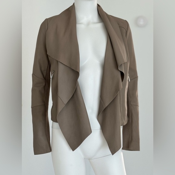 BCBG Maxazria  genuine Goat Leather Moto Jacket Taupe size XXS NWOT - Picture 1 of 7